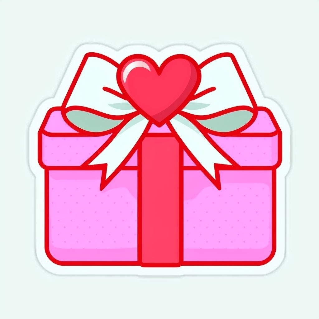 Playful Pink Heart Gift Box with Heart Bow Cartoon Sticker