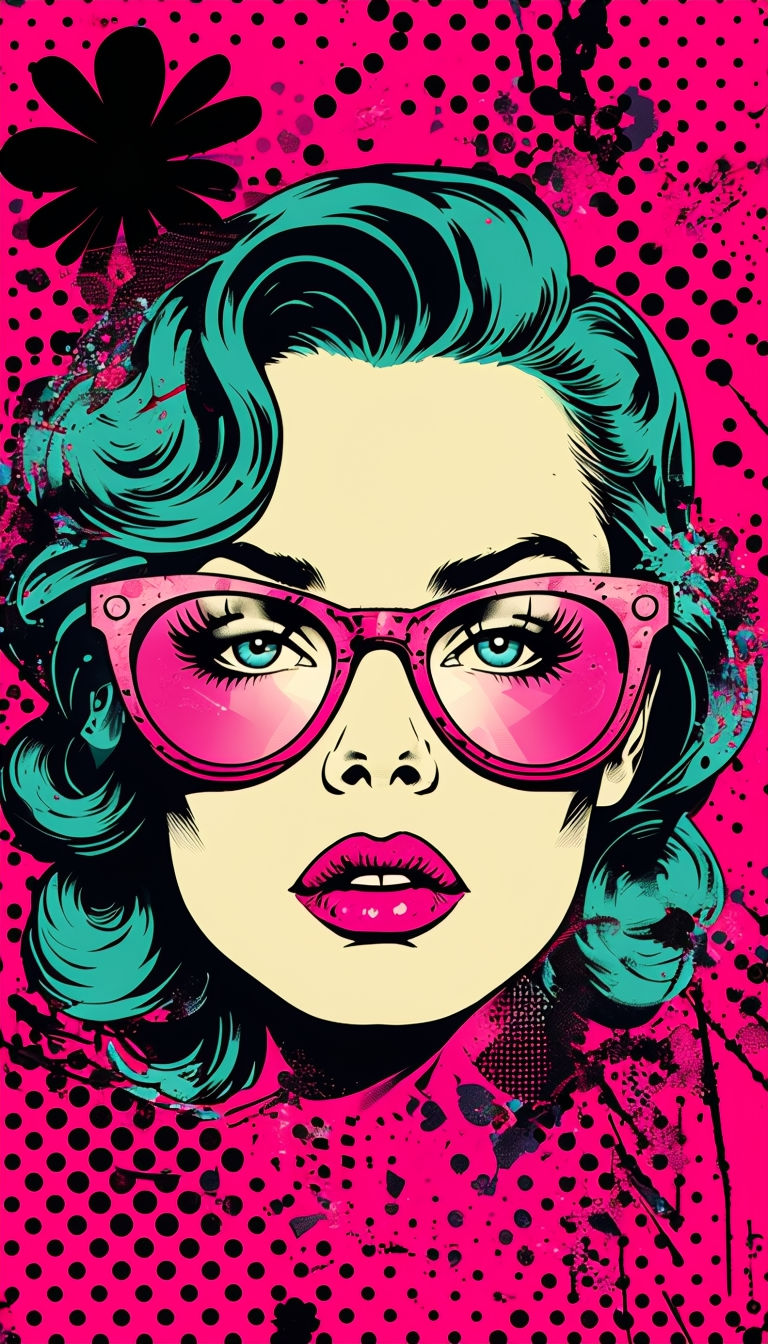 Vibrant Pop Art Woman with Teal Hair and Pink Sunglasses Poster