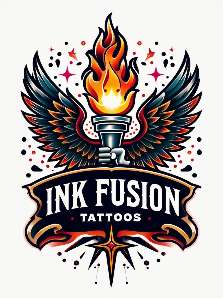 Vibrant INK FUSION TATTOOS Retro Logo Design for Tattoo Shop Logo ...