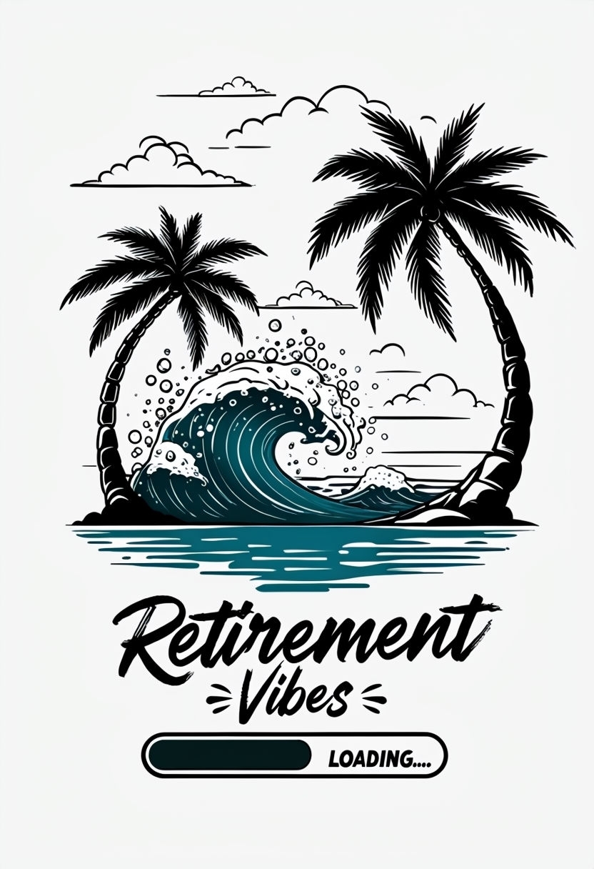 Tropical Retirement Vibes Graphic T-Shirt with Palm Trees and Waves
