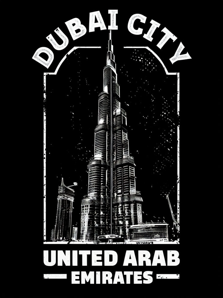 Vintage Black and White Burj Khalifa Dubai City T-Shirt