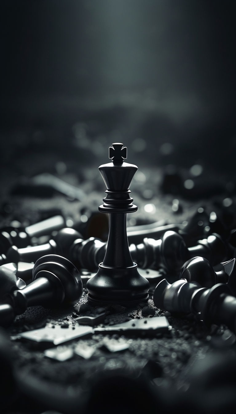 Powerful Black Chess King on Fallen Battlefield Wallpaper