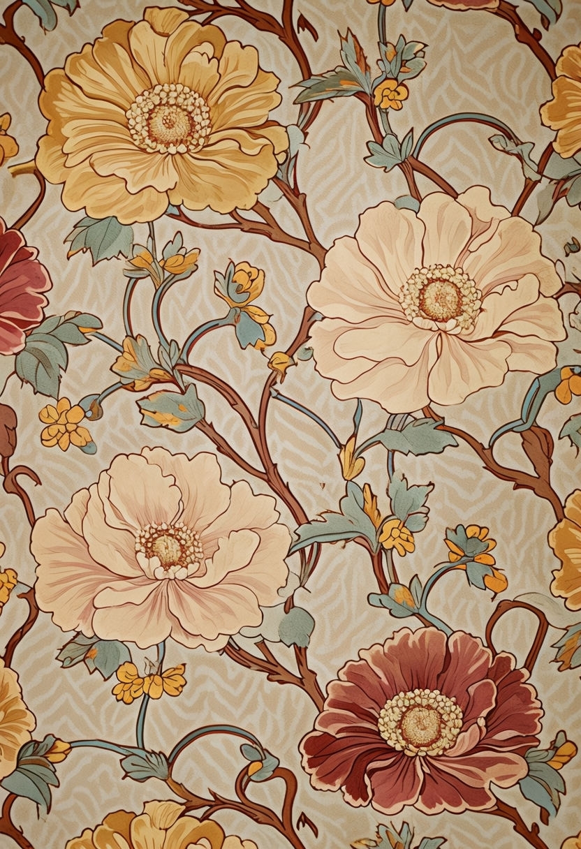 Intricate Art Nouveau Floral Pattern in Warm and Cool Hues Art
