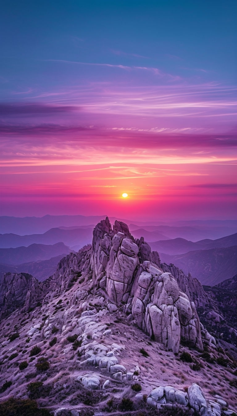 Breathtaking Sunset Over Rugged Mountains Landscape Mobile Wallpaper