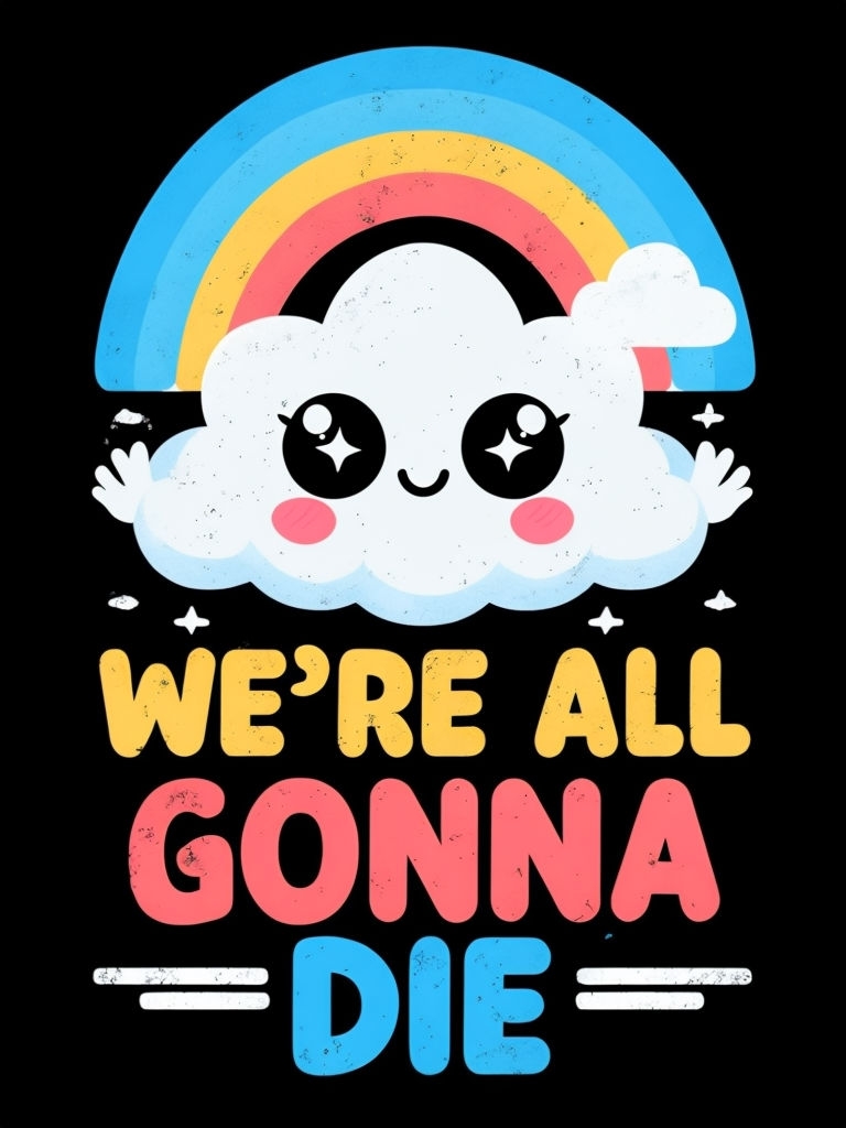 Cheerful Cartoon Cloud and Rainbow with Whimsical Text T-Shirt