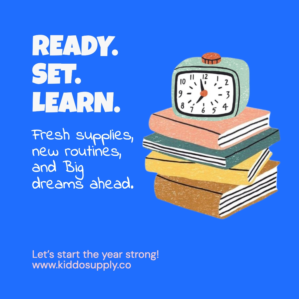 Colorful Motivational School Supplies Clock Instagram Post