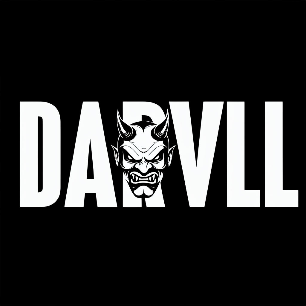 Bold DARVLL Graphic Design with Demon Face Illustration T-shirt