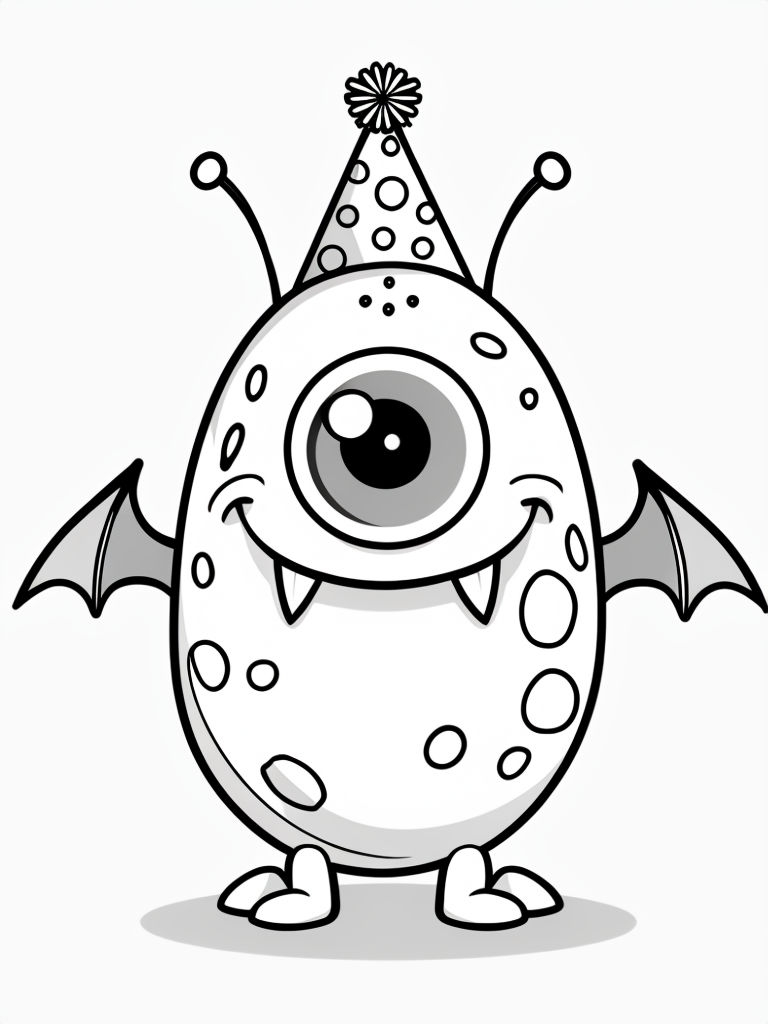 Whimsical Cartoon Monster Line Drawing for Kids Coloring Book Pages