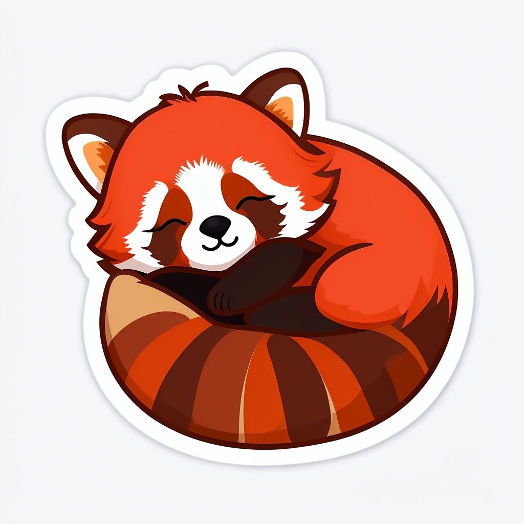 Cute Cartoon Red Panda Heart Shape Illustration Sticker