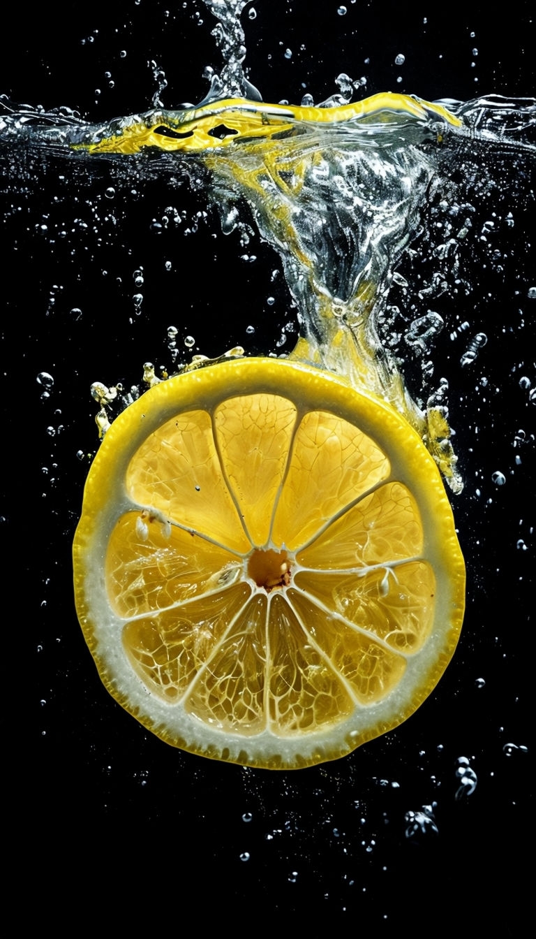 Vibrant Yellow Lemon Slice Splashing in Water Mobile Wallpaper