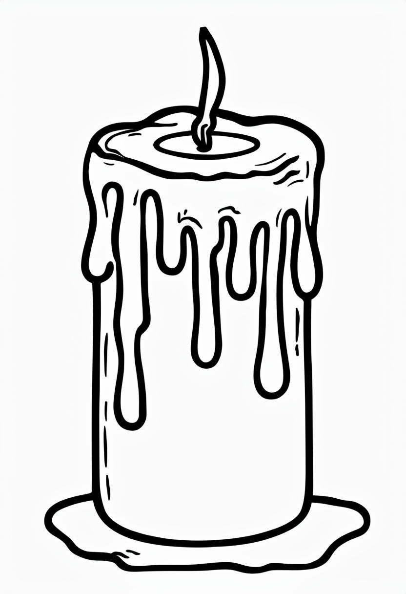 Elegant Black and White Candle Line Drawing Coloring Page