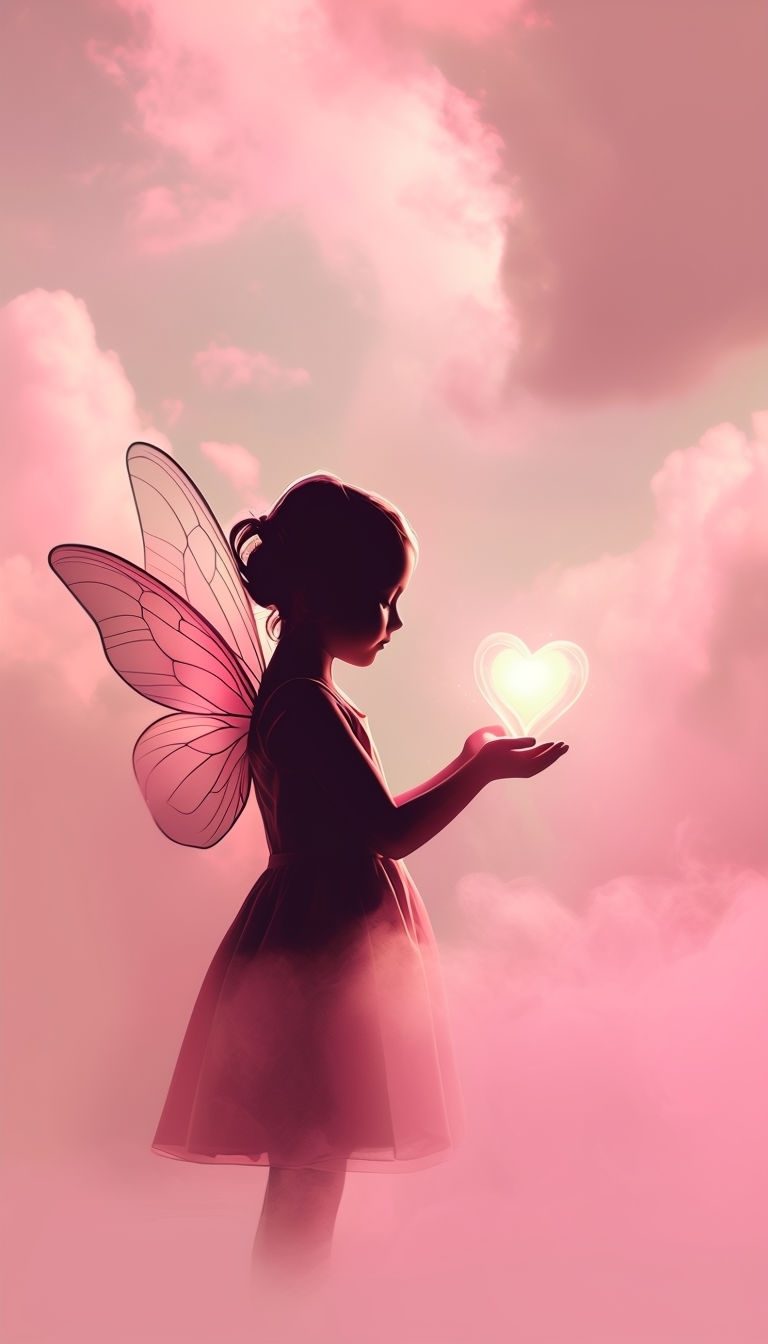 Enchanting Fairy Girl Silhouette with Heart Light Mobile Wallpaper