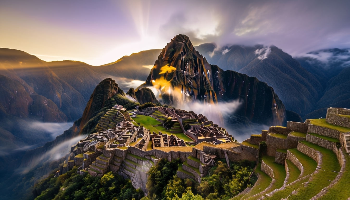 Majestic Sunrise Over Machu Picchu Virtual Background Design