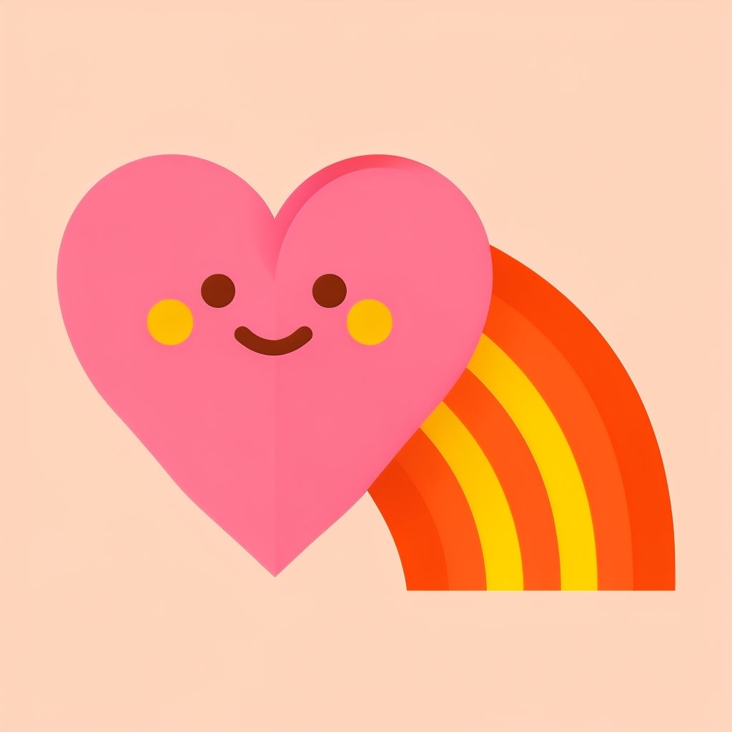 Cheerful Pink Heart Character with Rainbow T-Shirt