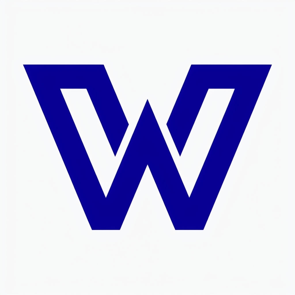 Geometric Modern Blue 'W' Monogram Design on White Background Monogram