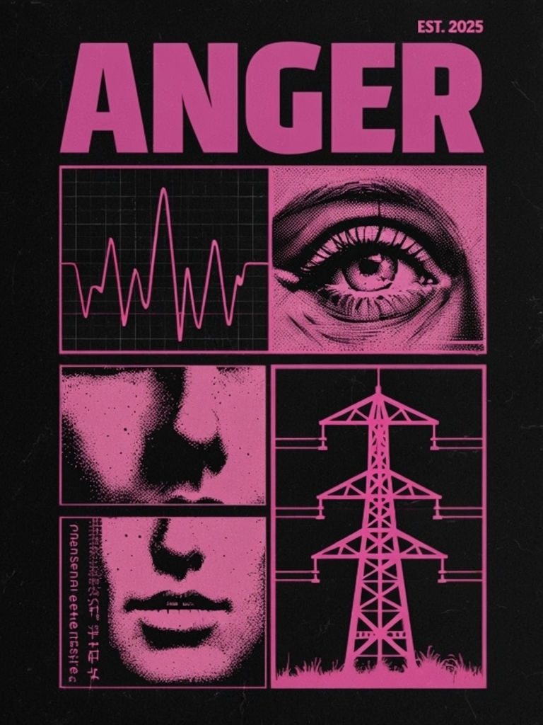 Futuristic Anger Est. 2025 Magenta Text and Graphics T-Shirt