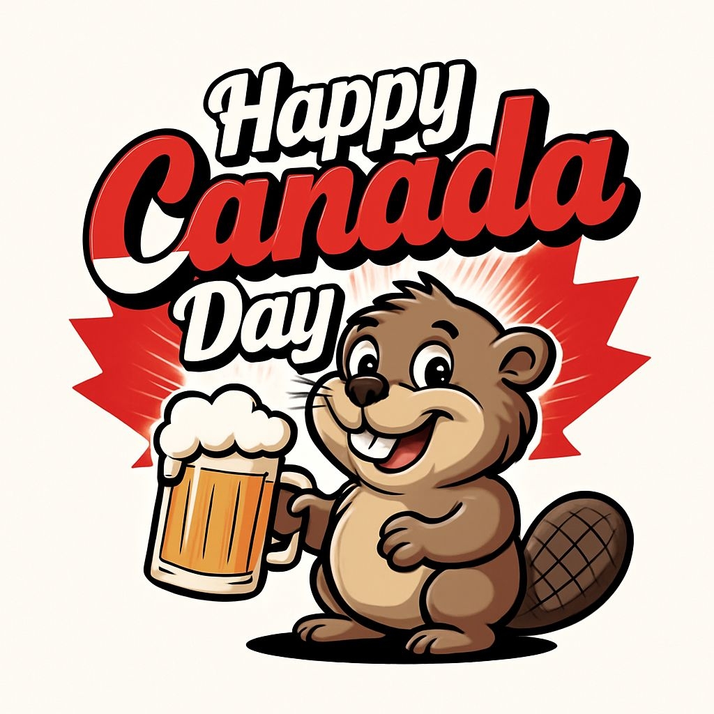 Cheerful Beaver Canada Day Celebration Cartoon Sticker