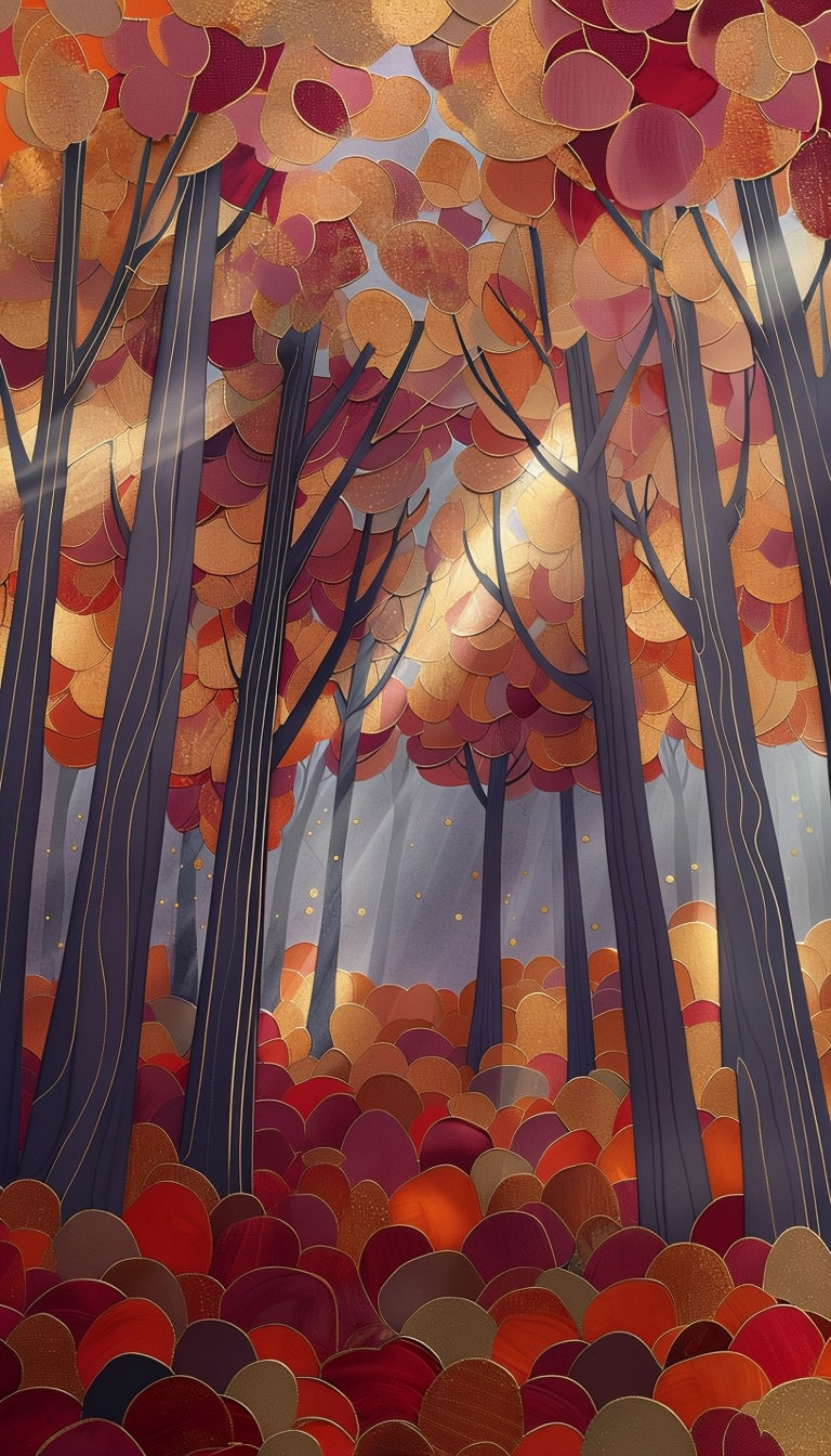 Autumnal Forest Canopy with Metallic Gold Accents Mobile Wallpaper