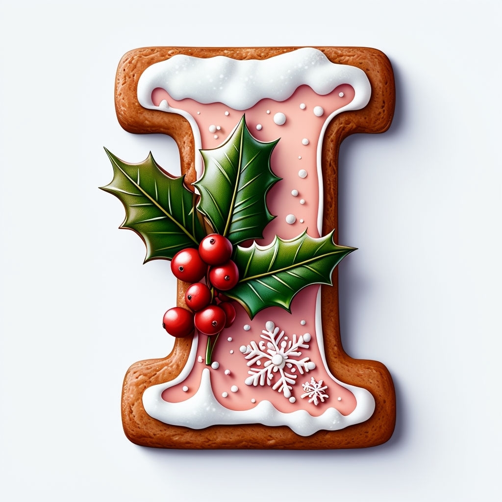 Festive Gingerbread Cookie Monogram 'I' Design Sticker