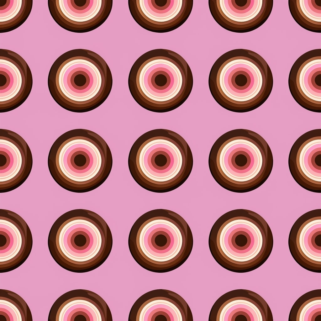 Playful Round Cookie Seamless Pattern on Light Pink Background