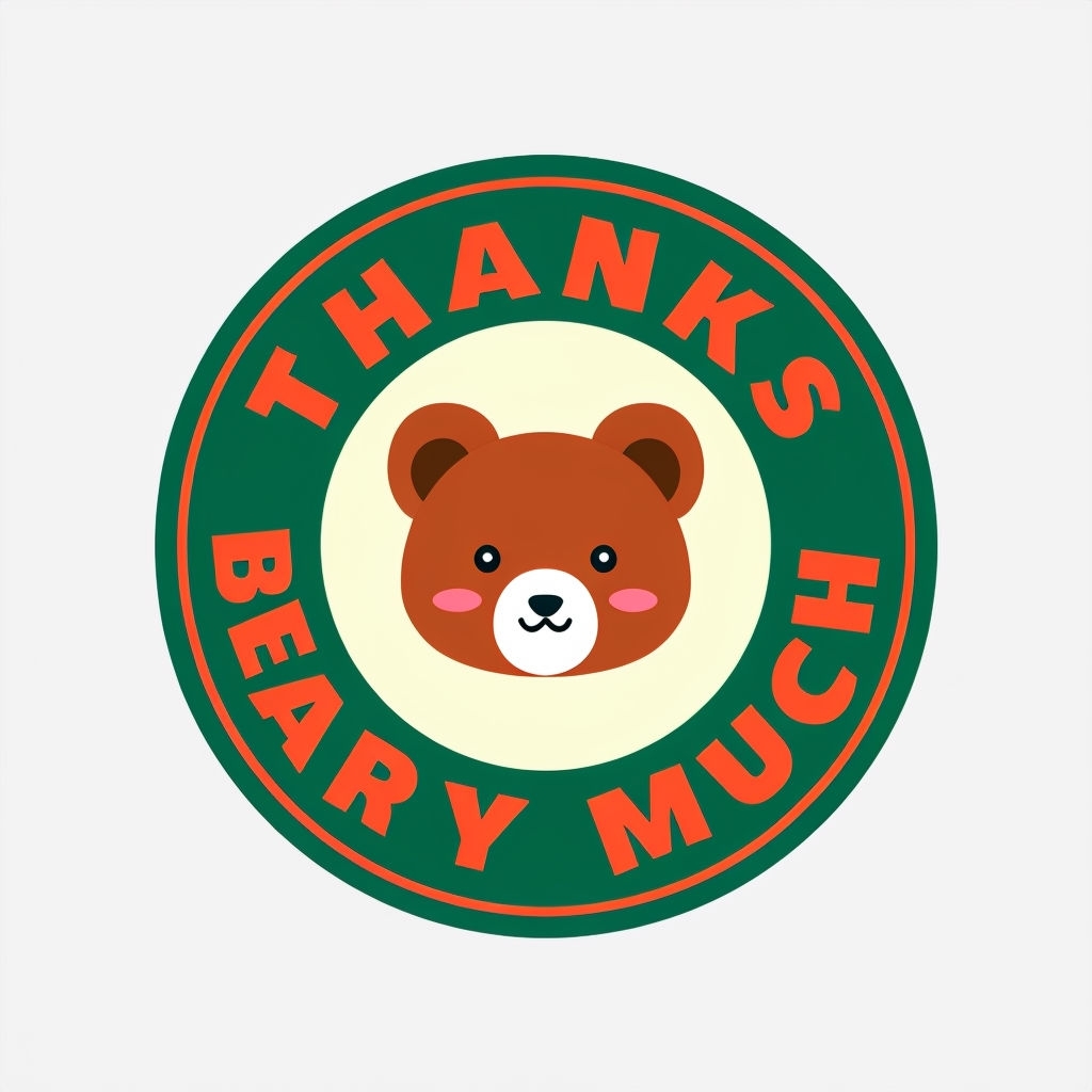 Cheerful Cartoon Bear Thank You Emblem Sticker
