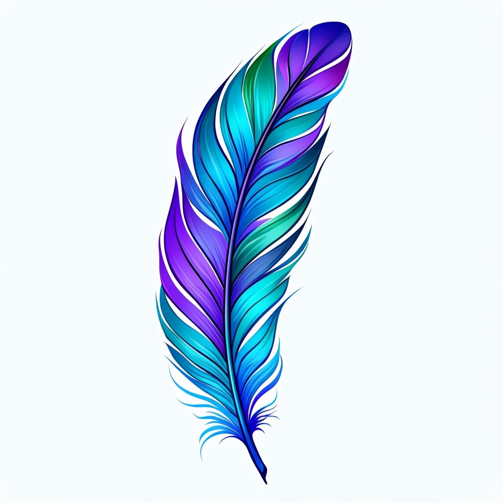 Vibrant Cool-Toned Gradient Feather Illustration Sticker