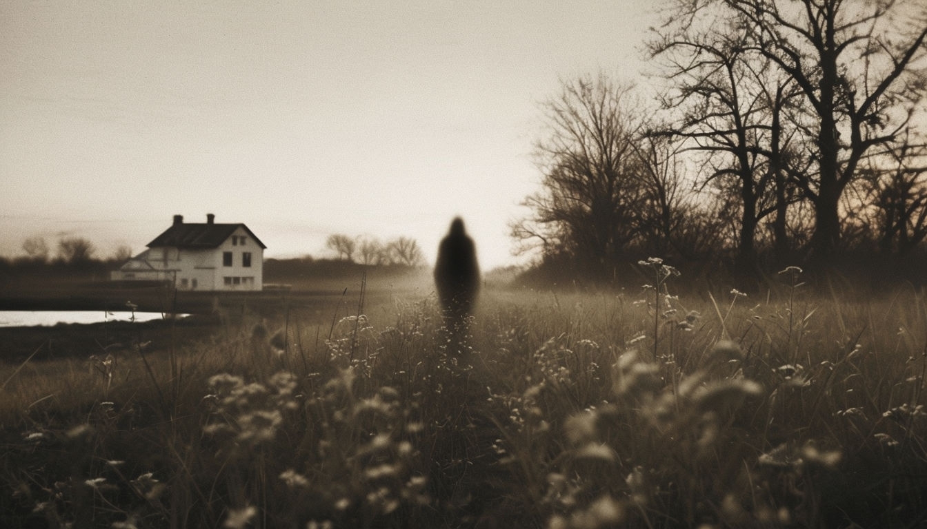 Eerie Twilight Rural Landscape with Person Silhouette Virtual Backgrounds
