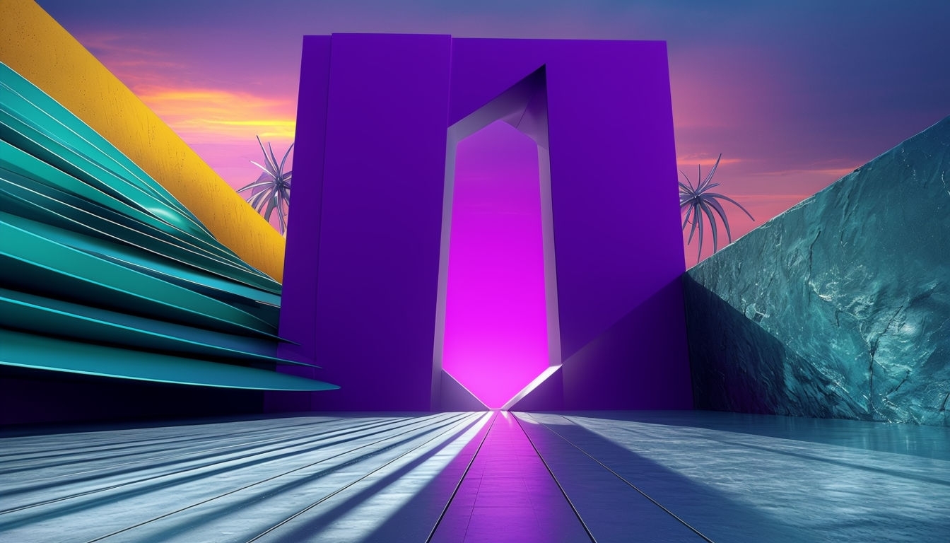 Surreal Futuristic Architectural Sunset Scene Virtual Background