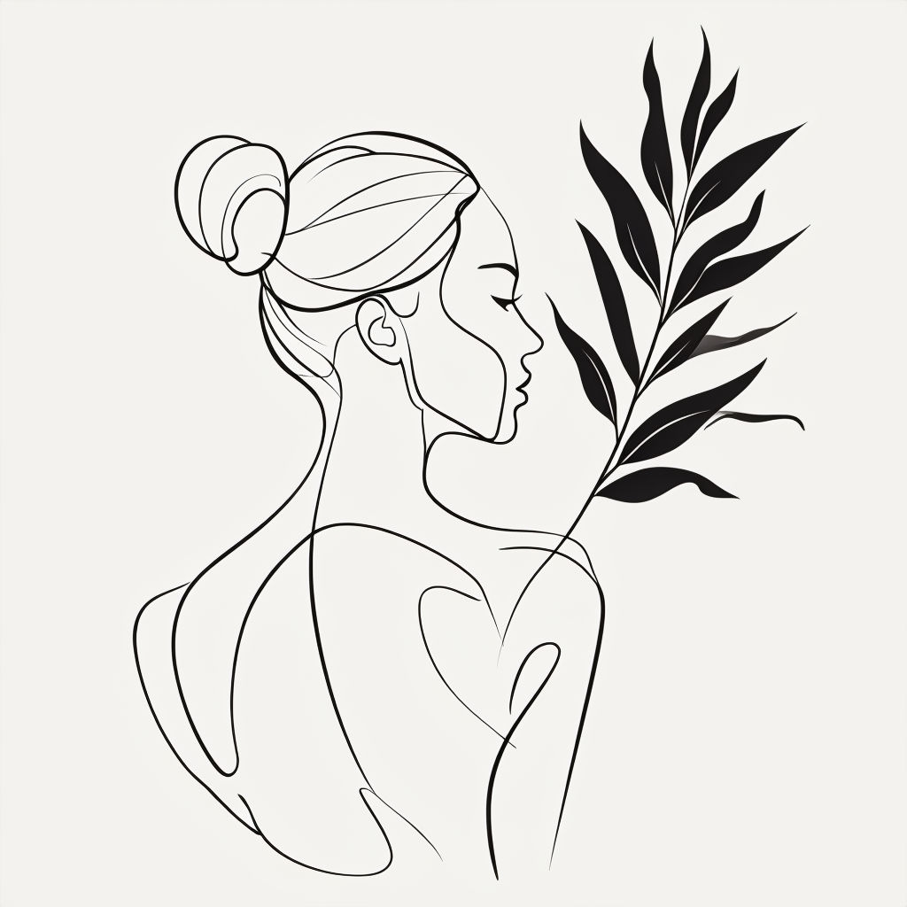 Elegant Minimalist Female Profile with Plant Line Art Poster