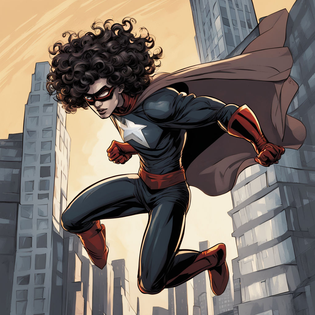 Illustration of a superhero with asymmetric curly hair by L??pez ...