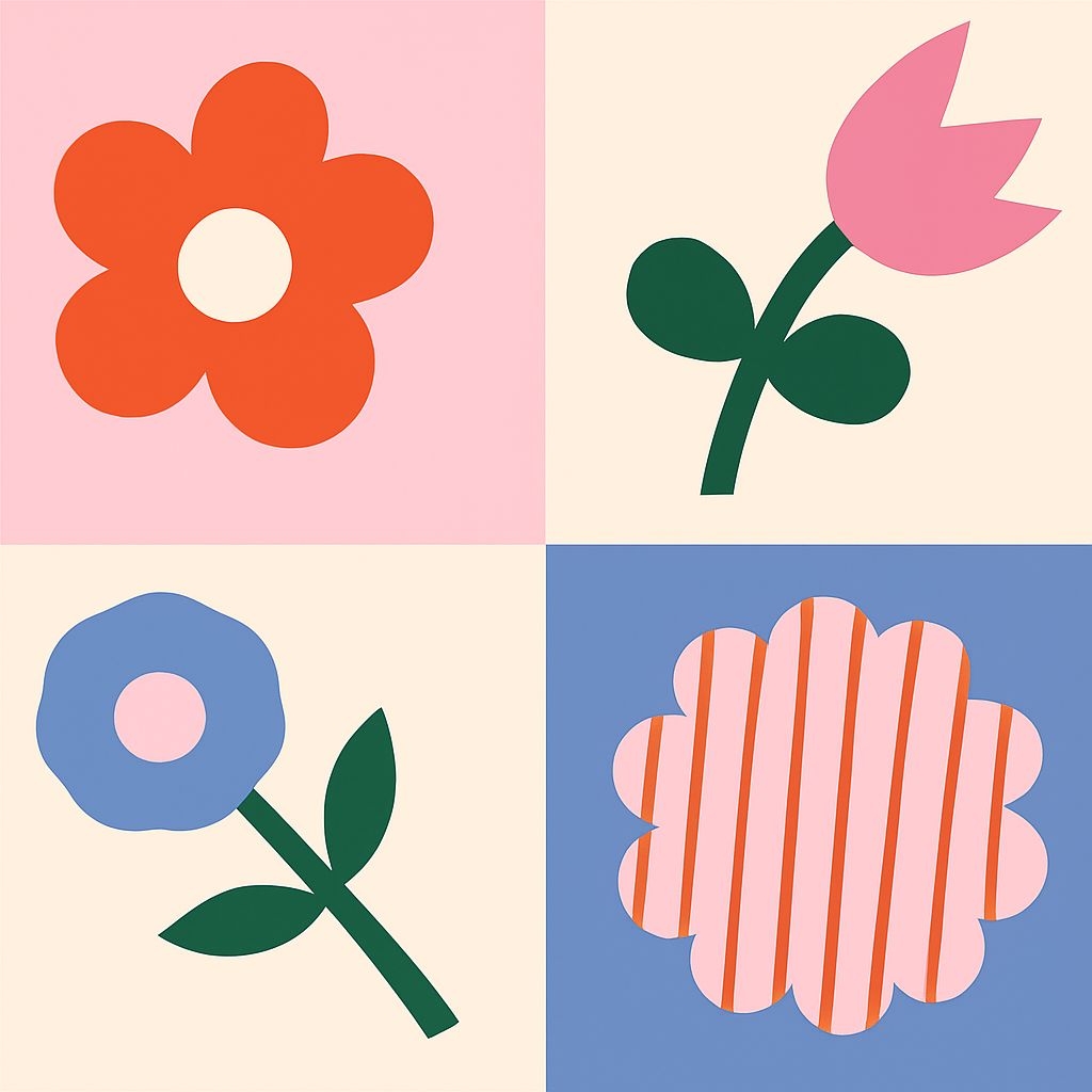 Vibrant Minimalist Flower Grid Design with Playful Colors Pattern