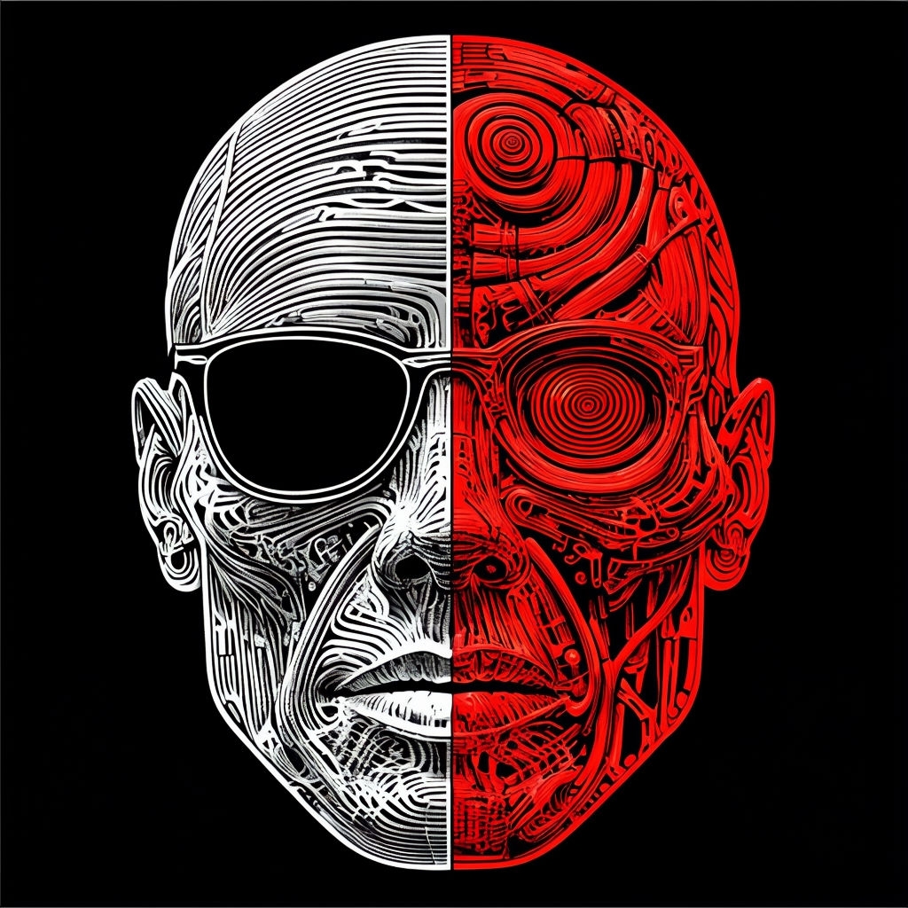 Stylized Duality Cybernetic Face Art T-Shirt