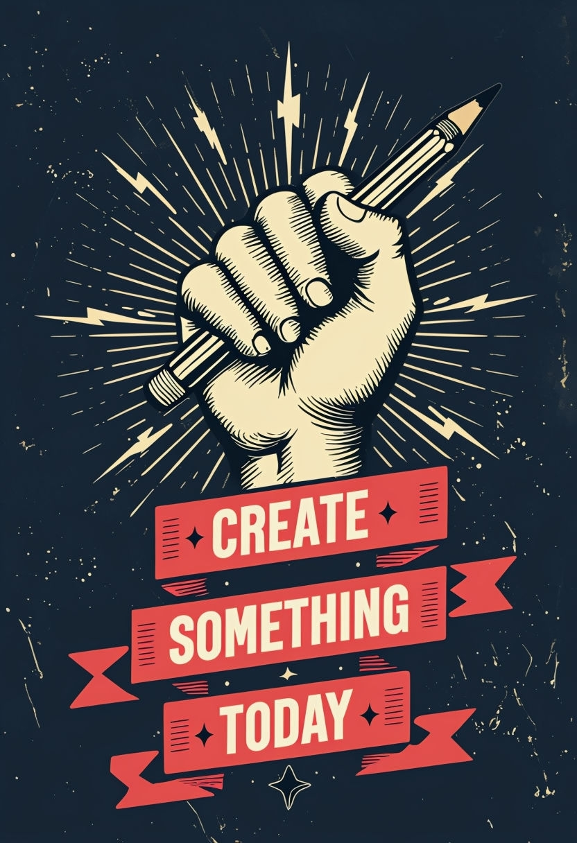 Vintage Create Something Today Motivational Poster