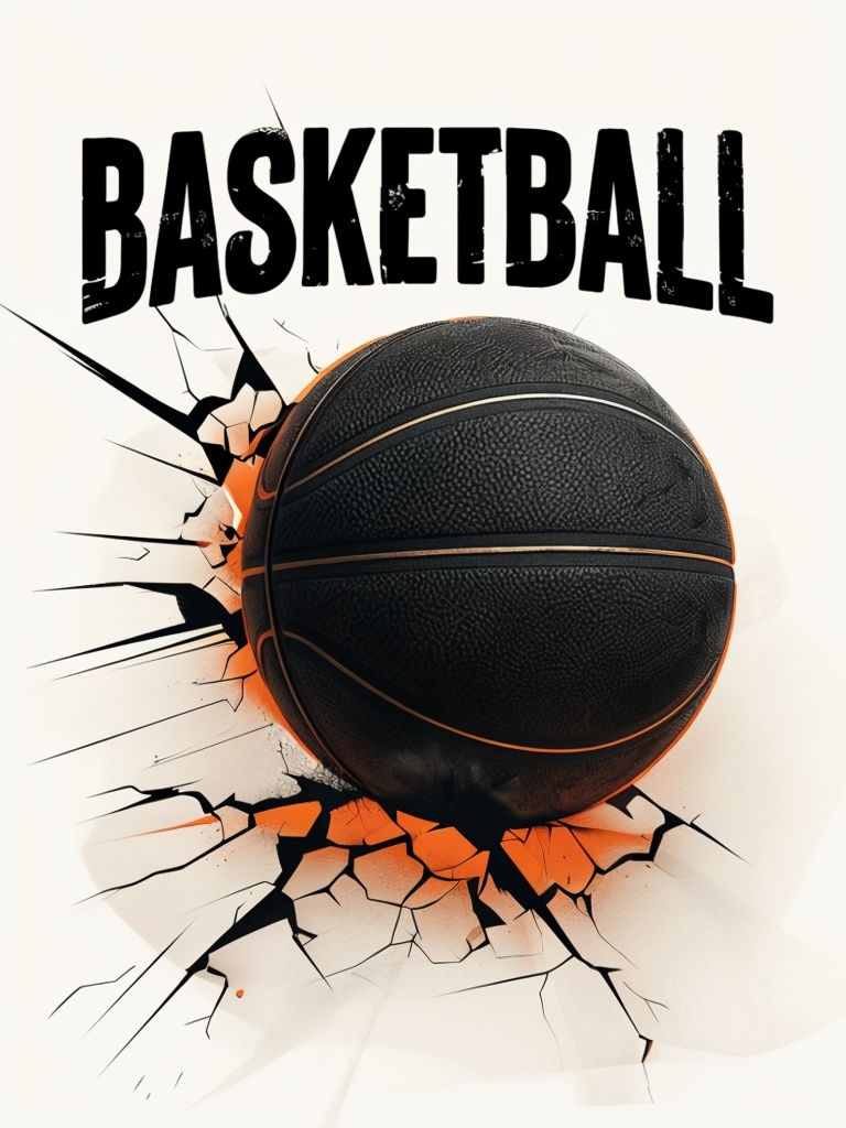 Dynamic Basketball Illustration with Bold Text and Motion Effects Poster