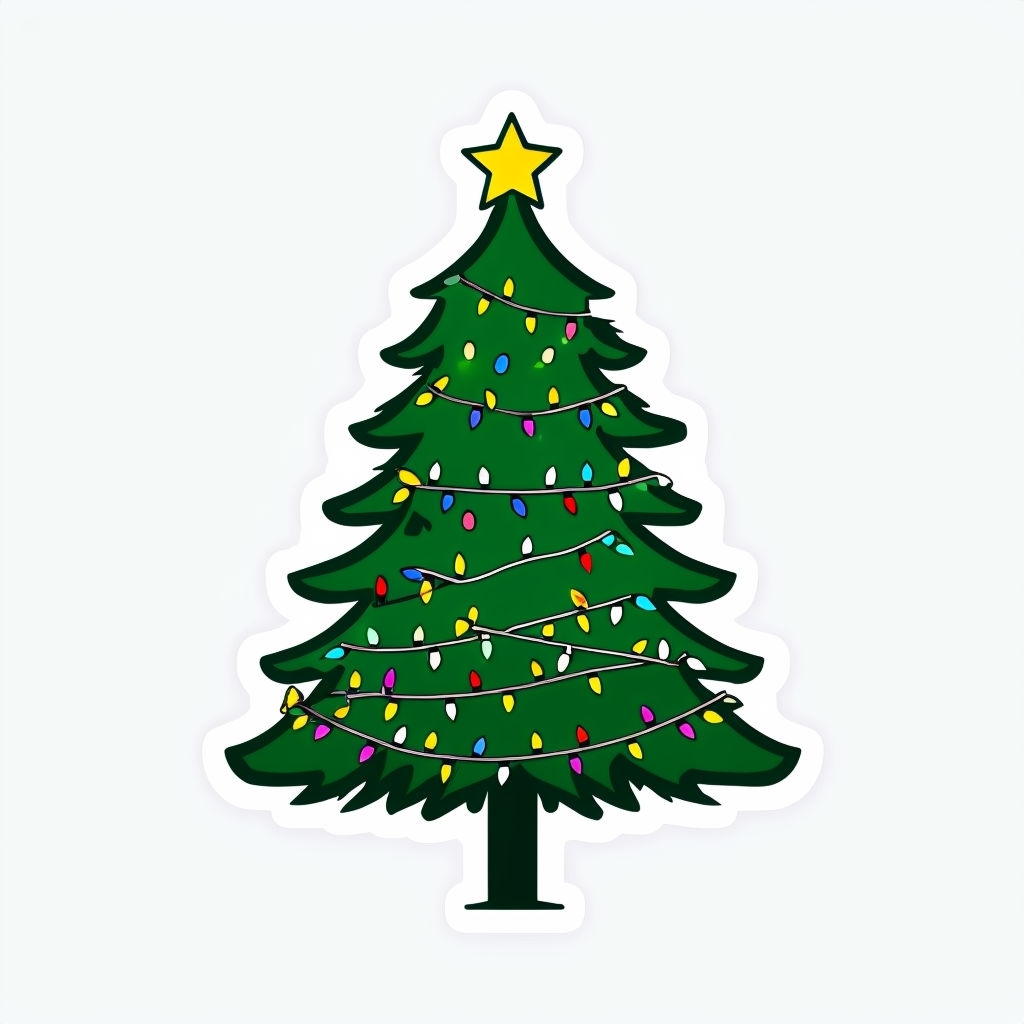 Festive Cartoon Christmas Tree Illustration Sticker