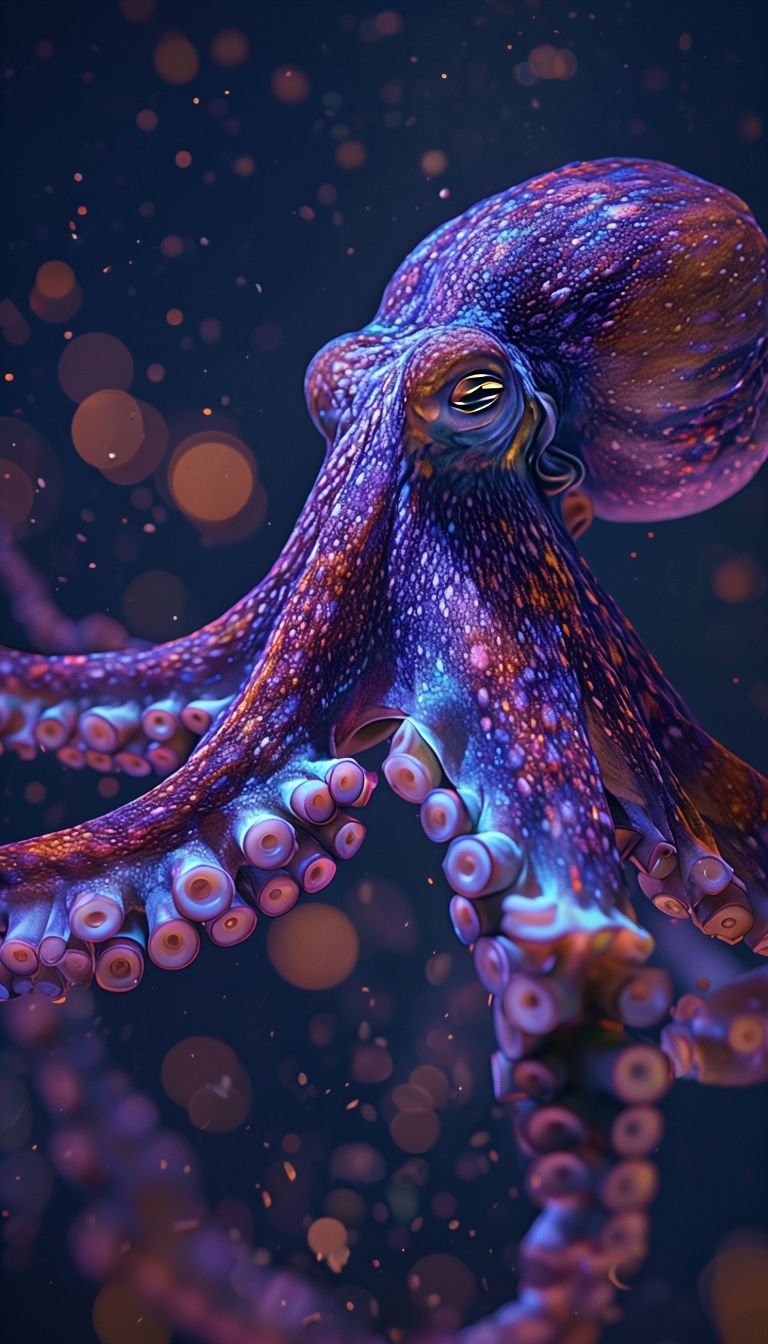 Vibrant Close-Up Octopus Illustration with Neon Colors Mobile Wallpaper