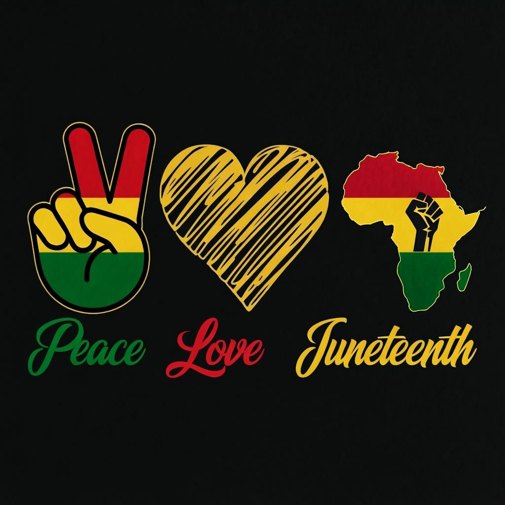 Juneteenth Celebration Graphic with Peace Love Symbols T-Shirt