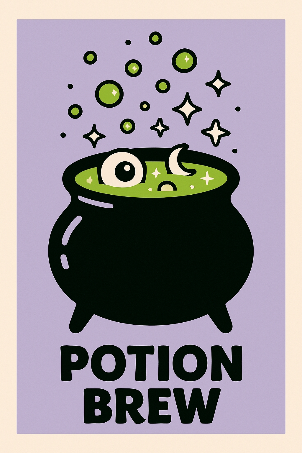 Whimsical Cauldron Potion Brew Cartoon Illustration Poster