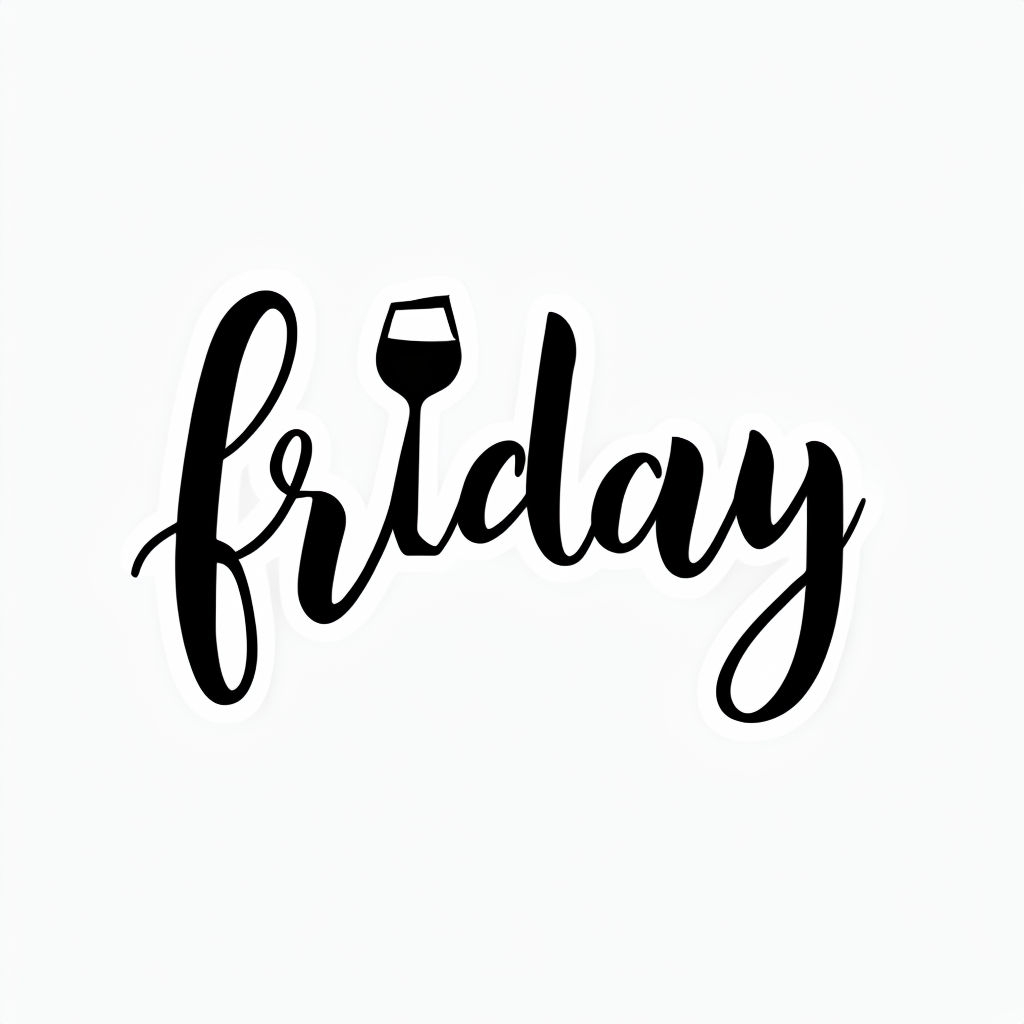 Creative Friday Typography with Wine Glass Outline Sticker