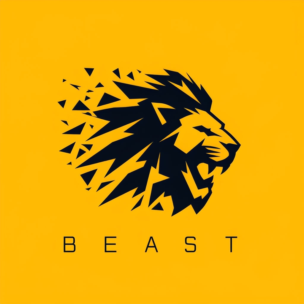 Dynamic Minimalist Black Lion's Head Logo on Bold Yellow Background