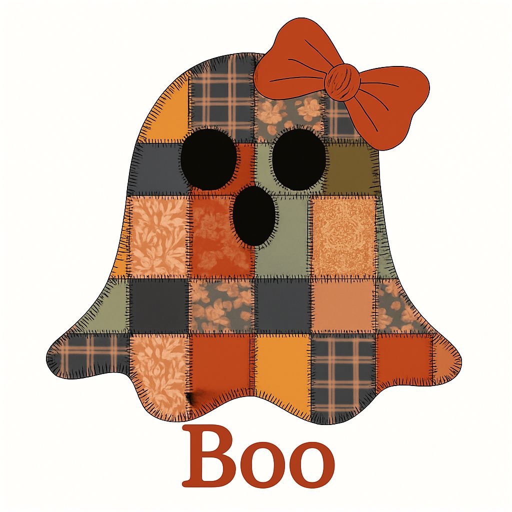 Whimsical Patchwork Ghost With Boo Text Halloween T-Shirt
