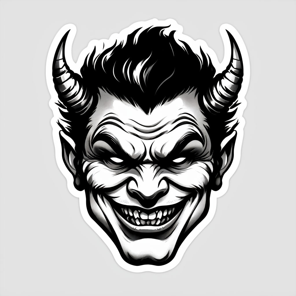 Striking Black and White Demonic Devil Face Sticker