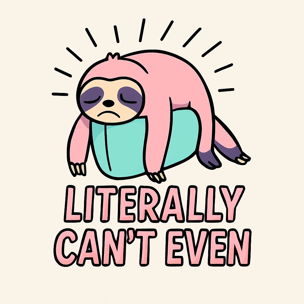 Exhausted Cartoon Sloth on Mint Pillow with Funny Quote Sticker