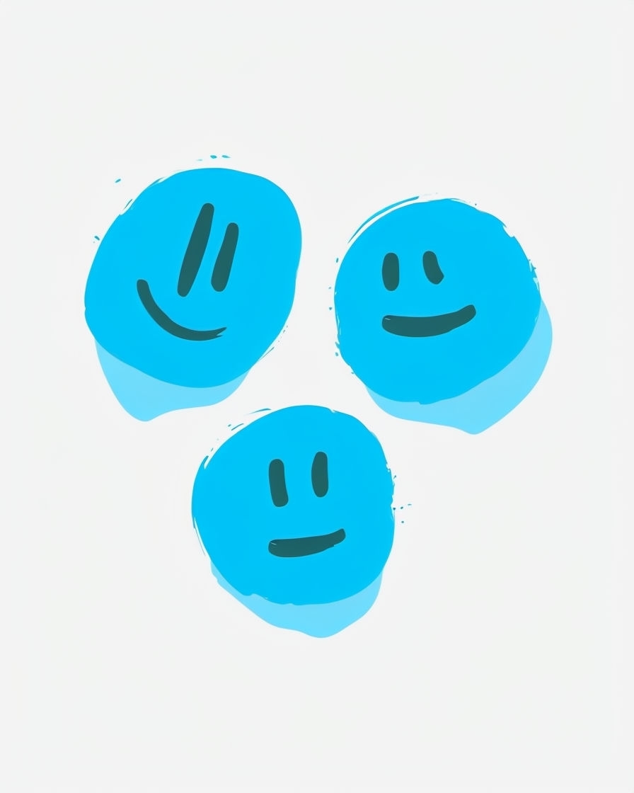 Playful Minimalist Blue Smiling Faces Digital Illustration T-shirt