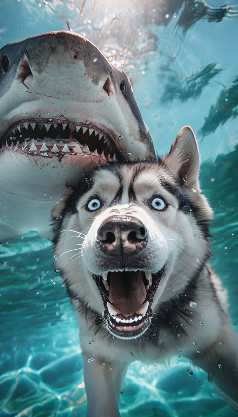 Husky Dog and Shark Underwater Photography Phone Case Cover