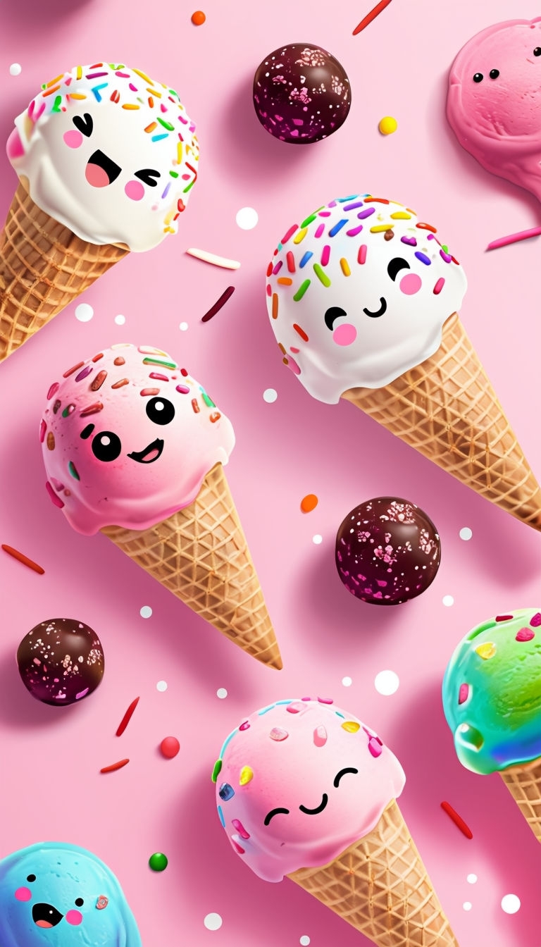 Playful Cartoon Ice Cream Cones Illustration for T-Shirt