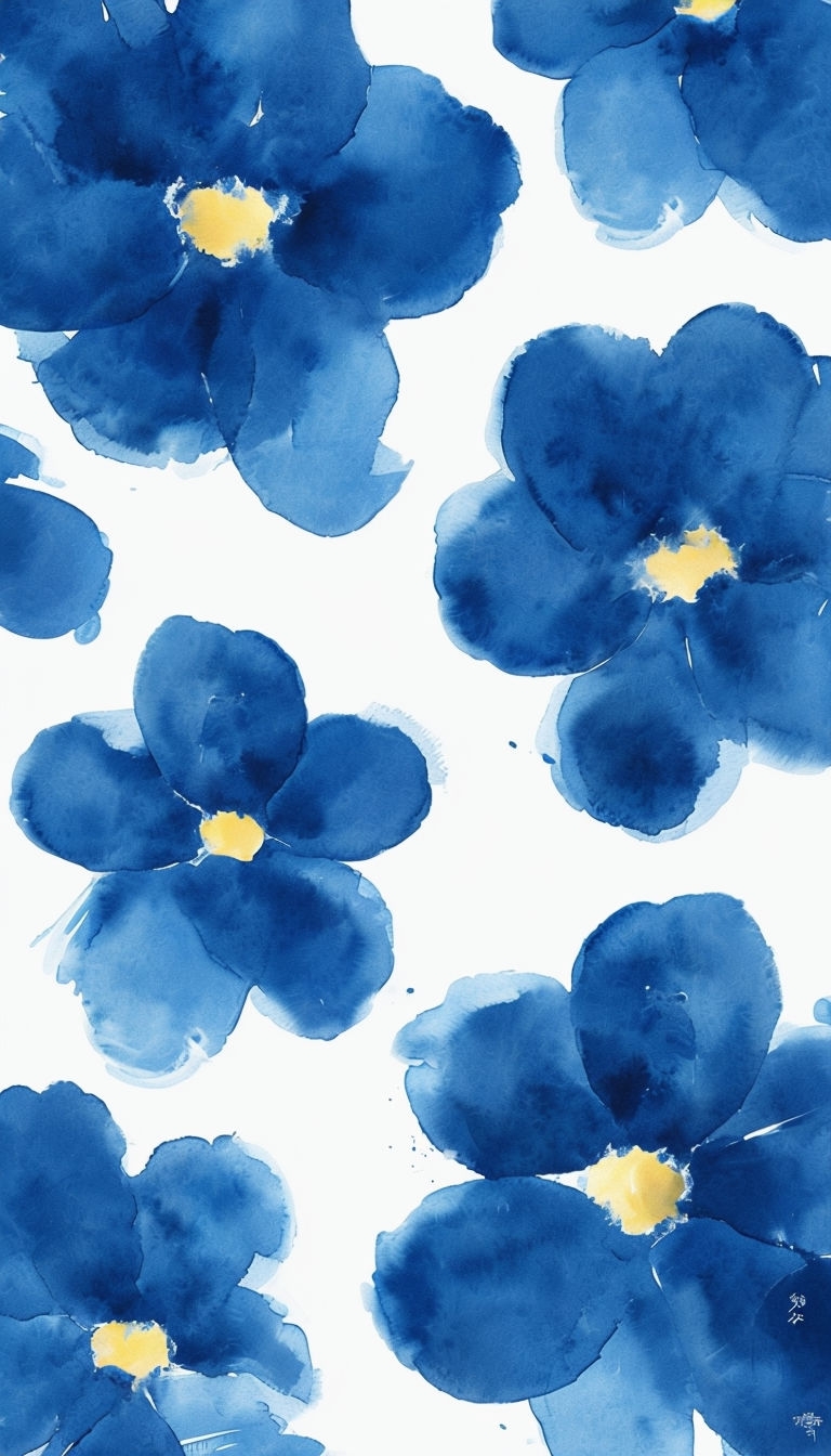 Navy Blue Watercolor Flowers Digital Art Phone Case Cover