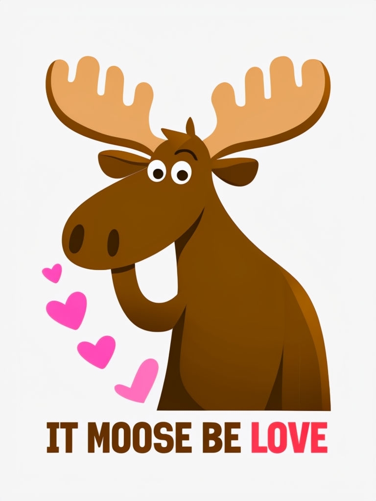 Charming Cartoon Moose with Hearts and Love Quote Card