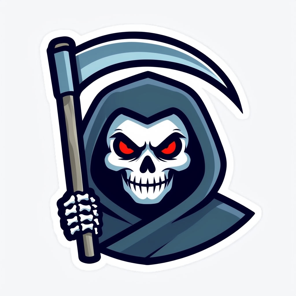 Cartoon Grim Reaper Character with Scythe Sticker