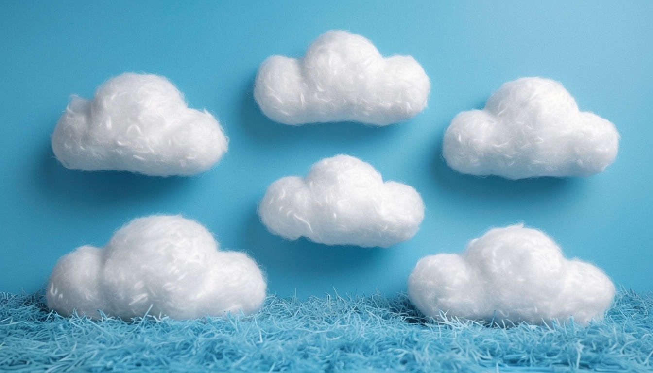 Whimsical Plush Clouds on Sky Blue Background Virtual Backgrounds